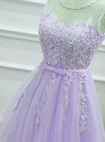 Solvbao Lovely Tulle Round Neckline Applique Purple Party Dress, Lavender Homecoming Dress