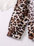 2pcs Yak Graphic Leopard Print Hoodies + Pants Outdoor Set for Girls