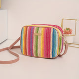 Trendy Colorful Straw Square Bag, Zipper Shoulder Bag, Stylish Niche Woven Crossbody Bag