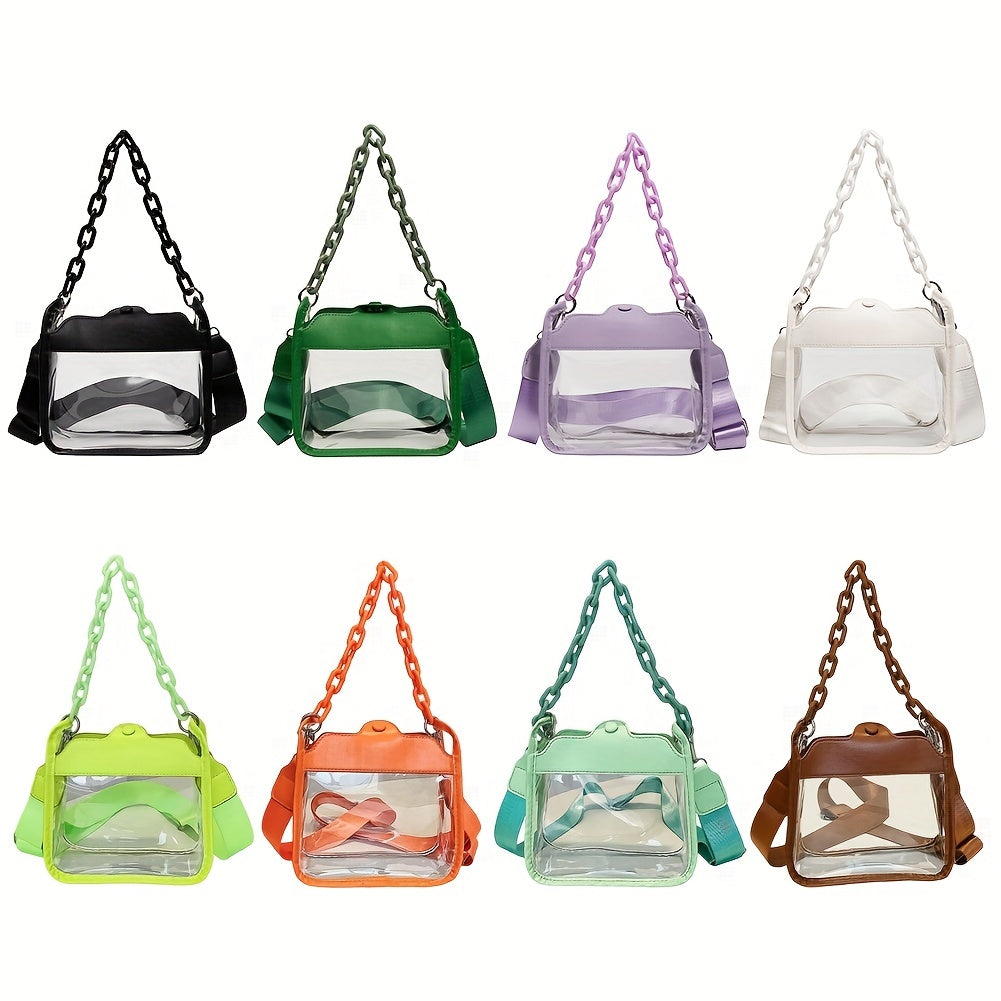 solvbao  Clear PVC Crossbody Bag, Colorful Waterproof Square Purses, Trendy Chain Shoulder Bag For Travel Beach Swimming