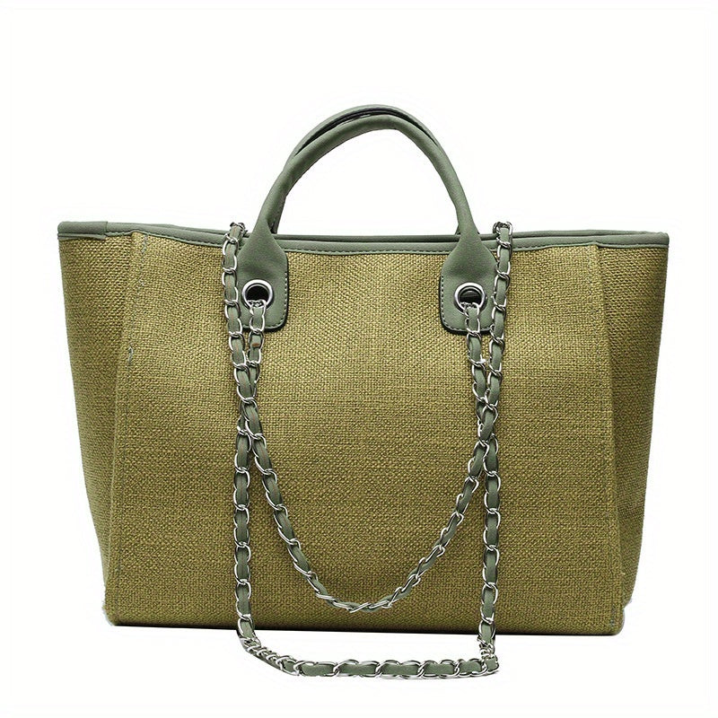 Women's Minimalist Tote Bag, Canvas Shoulder Bag With Chain Strap, All-Match Bag