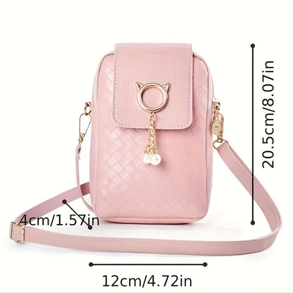 Women's Minimalist Shoulder Bag, Braided Design Phone Bag, Trendy All-Match Bag