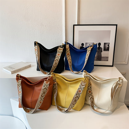 solvbao  Small Wide Strap Solid Color Crossbody Bag, PU Leather Textured Bag Purse, Classic Versatile Fashion Shoulder Bag