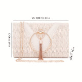 Stylish Chain Shoulder Bag, Retro Tassel Decor Braided Handbag, Versatile Banquet Evening Party Clutch Purse