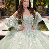 Sage Green Shiny Quinceanera Dresses Applique Flower Ball Gown Birthday Party Dress Lace Up Graduation Gown Sweetheart de 15 anos