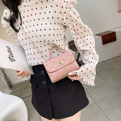 solvbao Casual Rhombus Embossed Shoulder Bag, Buckle Decor Flap Crossbody Bag, Cute Fashion Small Shoulder Bag