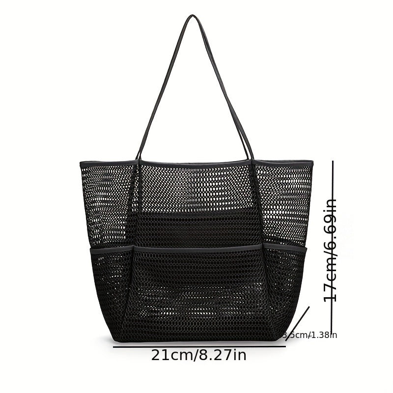 solvbao  Mesh Summer Beach Bag, Foldable Multi Pockets Tote Bag, Large Shoulder Bag For Travel Vacation Swimming