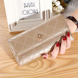 Argyle Embroidery Wallet, Women's Folding Long Money Clip, Clutch Bag Classic Small Card Purse