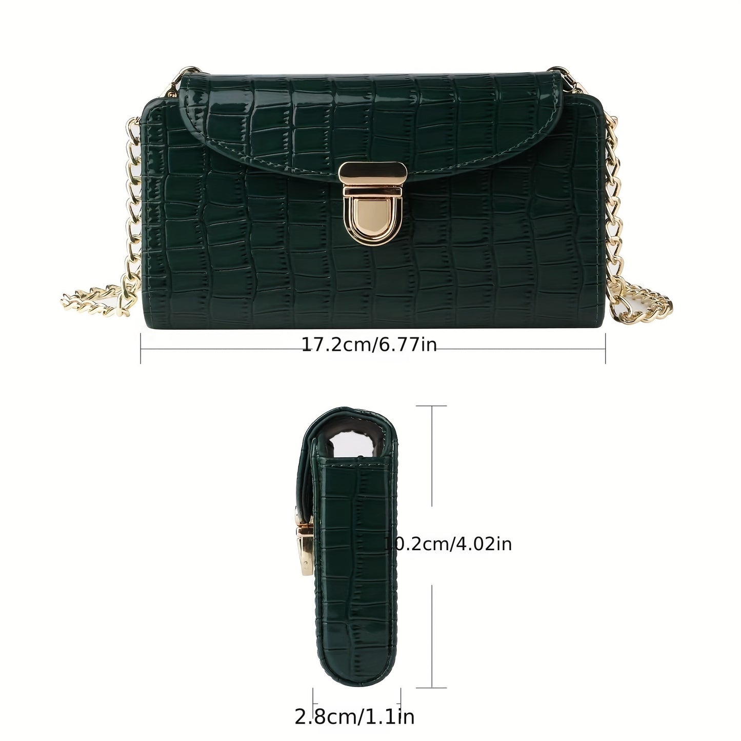 solvbao  Mini Croc Embossed Crossbody Bag, Trendy Chain Shoulder Bag, Women's PU Flap Square Purse (6.77*4.02*1.1) Inch