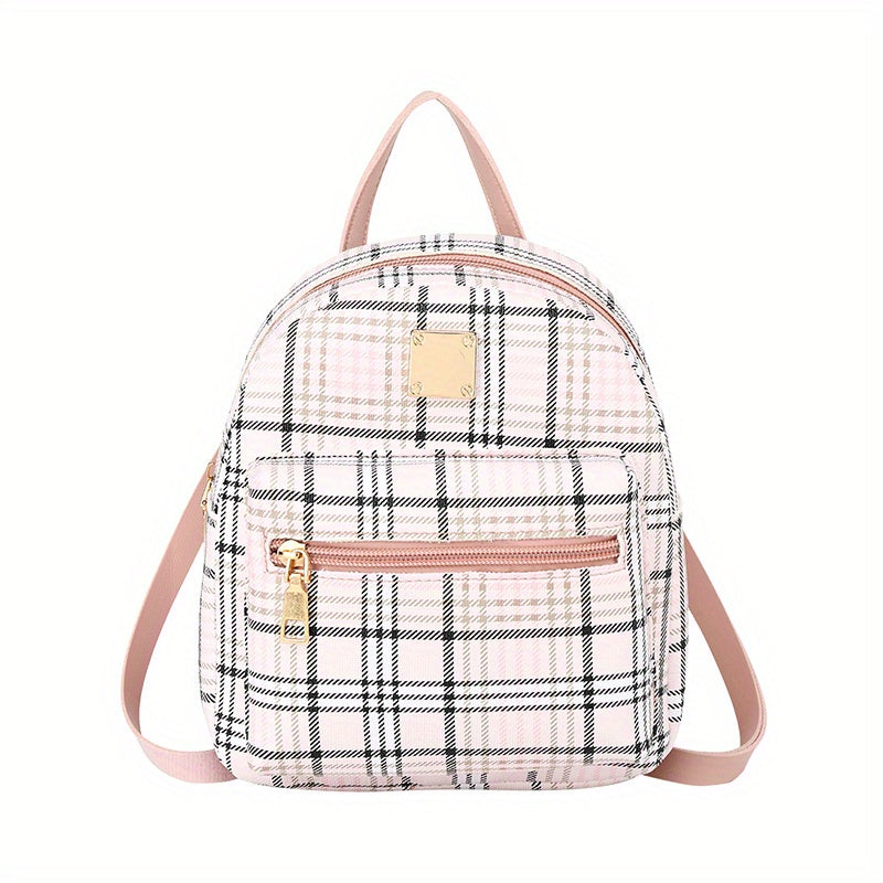 solvbao  1pc New Plaid Stylish Backpack, Multi-functional Casual Plaid Backpack, Trendy Sweet Crossbody Bag, Cute Double Shoulder Bag, Mobile Phone Bag, Camera Bag, Lipstick Bag