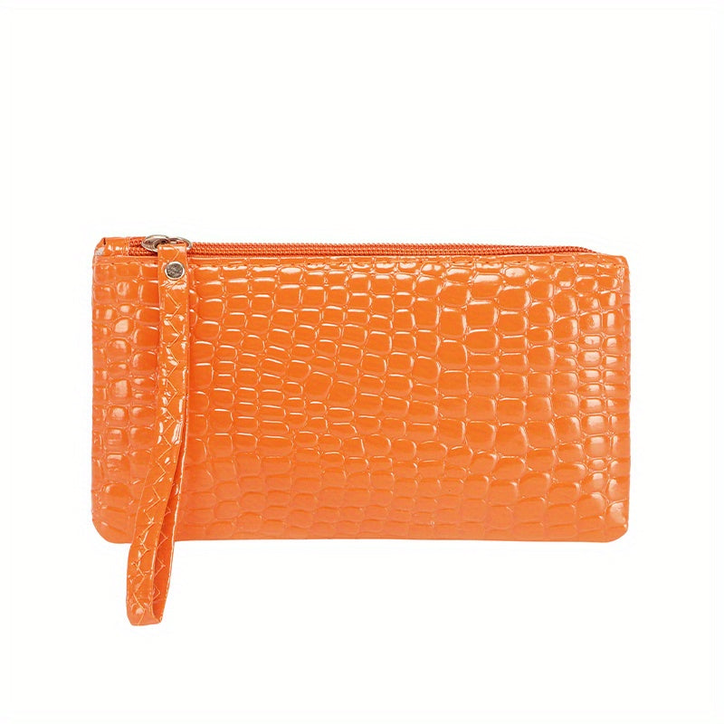 Crocodile Embossed Wallet, Women's PU Leather Clutch Purse, Fashion Zipper Handbag With Wristlet