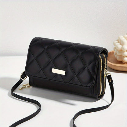 solvbao  Quilted Pipping Zipper Mini Shoulder Purse, Mobile Phone Wallet Double Zipper Shoulder Bag (7.5*2*5.1)Inch