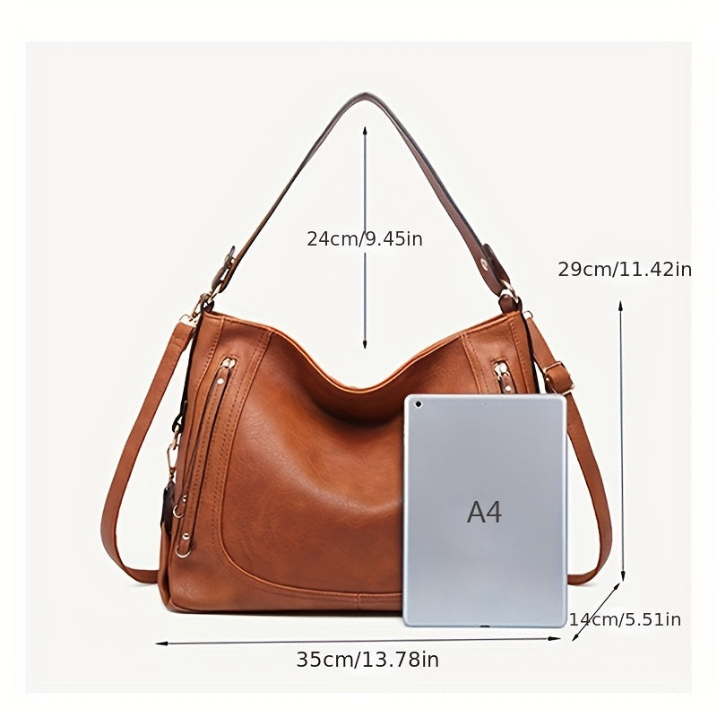 solvbao  Retro PU Leather Shoulder Bag, Large Capacity Crossbody Bag, Fashion Hobo Bag For Women