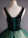 Solvbao Green Ball Gown V-neckline Sequins Long Formal Dress, Green Sequins Prom Dress