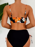 2 Piece Floral Print Bikini Set - Cross Lace Up, High Waisted, Underwire, Spaghetti Strap, Tie Side, Adjustable, Comfortable, Chic Women's Swimwear & Clothing for Beach Vacation