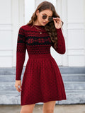 Women Long Sleeve Knitted Crewneck High Waist A-Line Cute Mini Sweater Dress