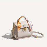 All-Match Square Crossbody Bag, Solid Color Handbag With Scarf Decor, All-Match Trendy Purse