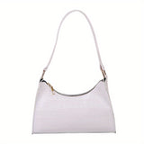 Stylish Embossed Baguette Bag, Solid Color Shoulder Bag, Women's PU Leather Handbag