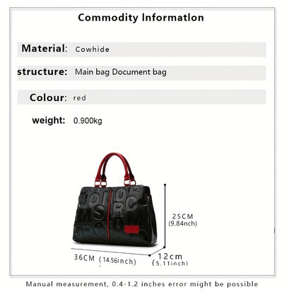 Genuine Leather Tote Bag For Women, Luxury Letter Embossed Handbag, Fashion Large Satchel Purse With Top Handle