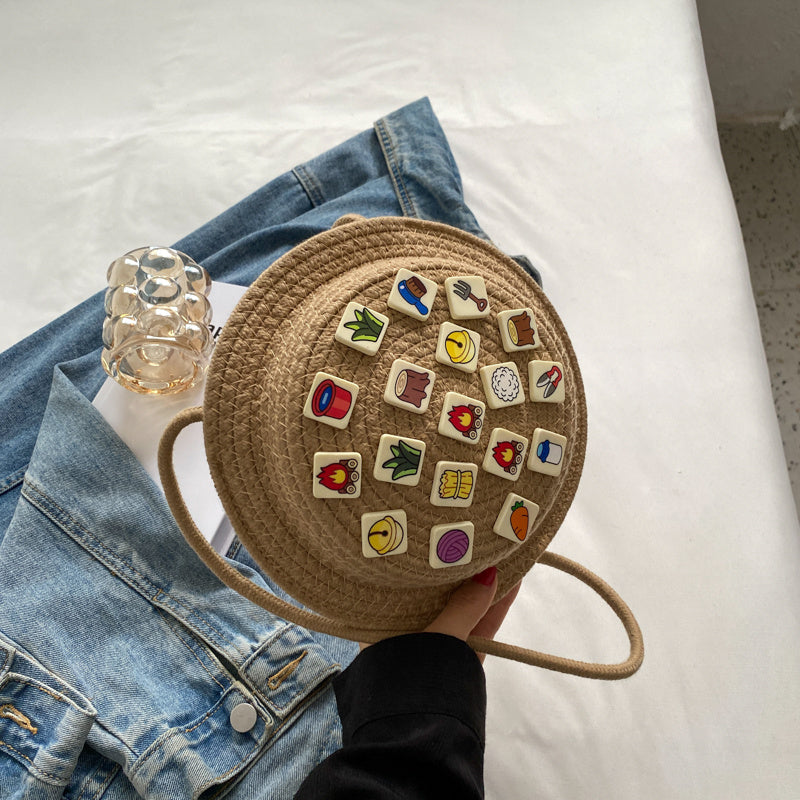 solvbao  Badge Decor Round Bag, Women's Fashion Crossbody Bag Versatile Shoulder Bag