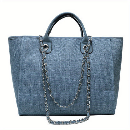 Women's Minimalist Tote Bag, Canvas Shoulder Bag With Chain Strap, All-Match Bag