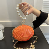 Trendy Shell Mini Crossbody Bag, Solid Color Faux Pearls Handle Bag, Elegant Shoulder Bag For Every Occasion