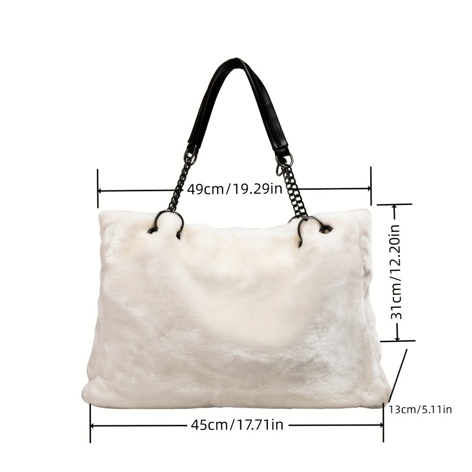 solvbao  Plush Large Capacity Tote Bag, Casual Solid Color Shoulder Bag, Perfect Underarm Bag For Daily Use