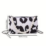 Trendy Cow Tattoos Mini Crossbody Bag, Canvas Zipper Handbag With Faux Pearls Handle, Perfect Shoulder Bag For Daily Use