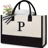 solvbao Personalized Canvas Beach Bag Letter Canvas Tote Practical Tote Lunch Bag