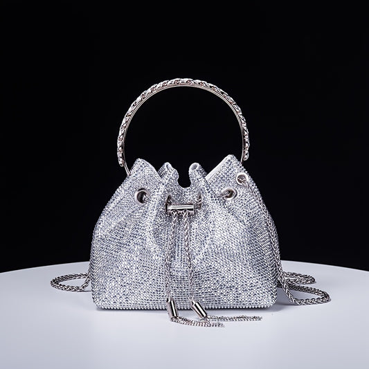 solvbao  Mini Glitter Rhinestone Bucket Bag, Bling Sparkle Crossbody Bag, Women's Handbag & Shoulder Purse For Wedding Party Prom (16.99cm X 15.01cm X 10.01cm)