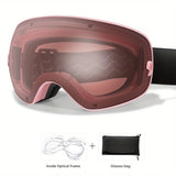 Unisex Adult Snow Goggles with Interchangeable Mirrored Lens - OTG Design for Glasses Wearers, TPU Frame, PC Material - Ski & Snowboard UV Protection, Fog-Resistant, Fits Teens 14+ - Includes Goggle Bag, Prescription Frame Insert - Ideal for Snowsports, S