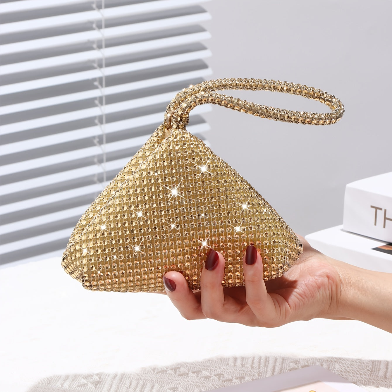 solvbao  Glitter Rhinestone Evening Bag, Luxury Triangle Clutch Purse, Sparkly Handbag For Wedding Party Prom Banquet