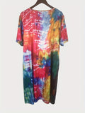 Plus Size Tie Dye Charm - Womens Casual Henley Dress with Stretch & Pockets for a Flattering Fit