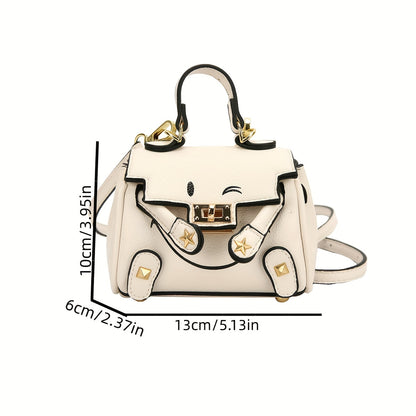 solvbao  Mini Cute Face Crossbody Handbag, PU Leather Textured Bag Purse, Funny Versatile Fashion Shoulder Bag