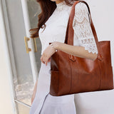 solvbao  Vintage Style Tote Bag, Large Capacity Shoulder Bag, Women's PU Leather Handbag