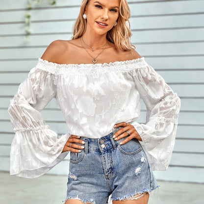 solvbao  Long Sleeve Off Shoulder Blouse, Casual Every Day Top For Spring & Summer, Women's Clothing