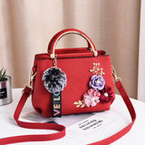 solvbao 3D Flower Decor Handbag, Women's PU Leather Crossbody Bag, Small Top Handle Purse