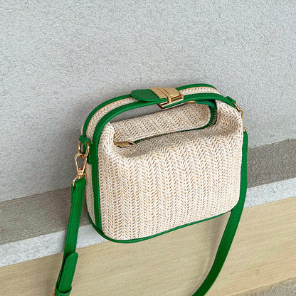 solvbao  Straw Crossbody Bag, Vacation Style Zipper Shoulder Bag With Top Handle & Removable-strap