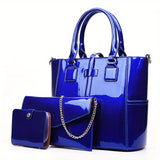 3Pcs Patent Leather Bag Set, Fashion Handbags With Chain Crossbody Bag & Clutch Purse & Card Holder