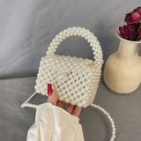 Beaded Pearl Evening Handbags, Mini Woven Prom Purse, Elegant Clutch Bag For Wedding Party