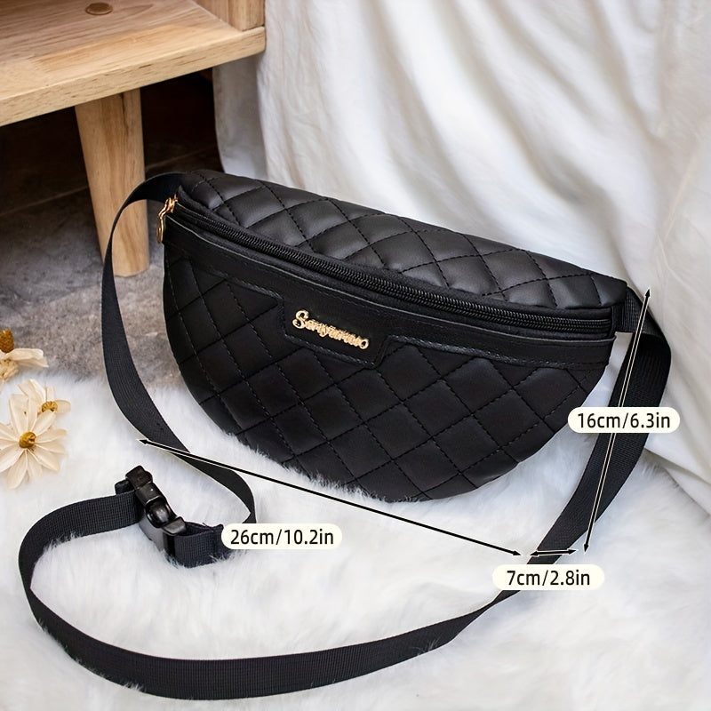 solvbao  PU Leather Waist Bag, Diamond Check Embroidered Fanny Pack, Casual Versatile Chest Bag, Zipper Casual Shoulder Bag, Fashion Mobile Phone Bag (10.2*2.8*6.3)Inch