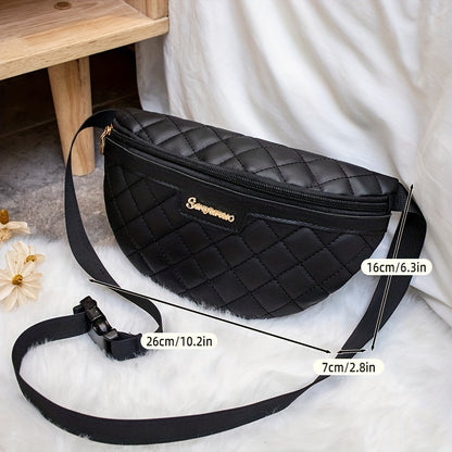 solvbao  PU Leather Waist Bag, Diamond Check Embroidered Fanny Pack, Casual Versatile Chest Bag, Zipper Casual Shoulder Bag, Fashion Mobile Phone Bag (10.2*2.8*6.3)Inch