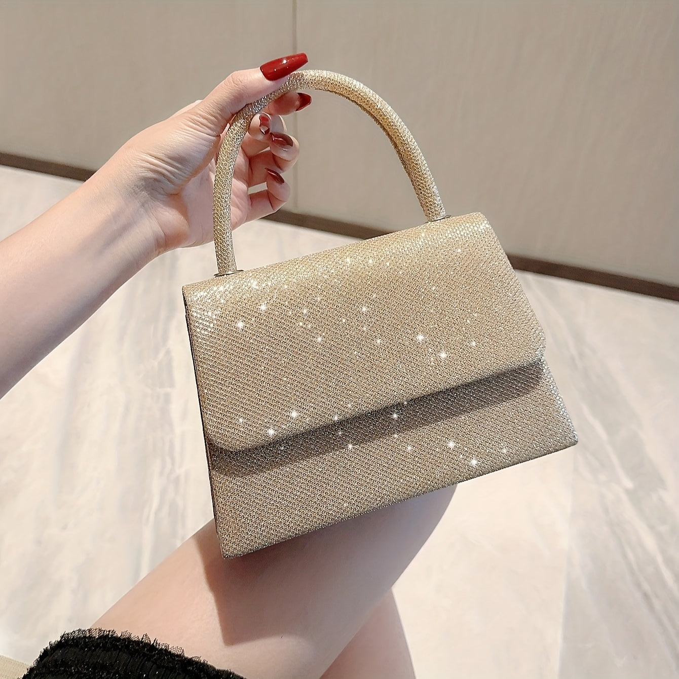 solvbao  Glitter Versatile Shoulder Bag, Flap Magnet Elegant Stylish Underarm Bag, Portable Top Handle Handbag