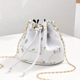 solvbao Sweet Lace Flower Embroidery Bucket Bag, Trendy Niche Shoulder Bag, Drawstring Design Crossbody Bag For Women