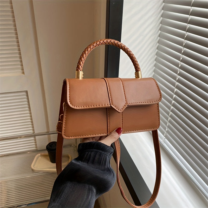 Retro Solid Color Crossbody Bag, Fashion Casual PU Leather Square Handbag, Women's Simple Versatile Shoulder Bag & Purse