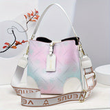 Trendy Ombre Bucket Bag, Letter Print Crossbody Bag, Fashion Buckle Decor Handbags, Women's Every Day Purses