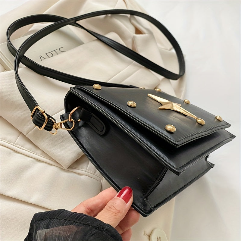 solvbao  Mini Square Crossbody Bag For Women, Punk Style Studded Decor Flap Purse, Trendy Cross Decor Shoulder Bag