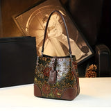 Vintage Floral Embossed Tote Bag, Retro Shoulder Bucket Bag, Women's Luxury Handbag & Purse