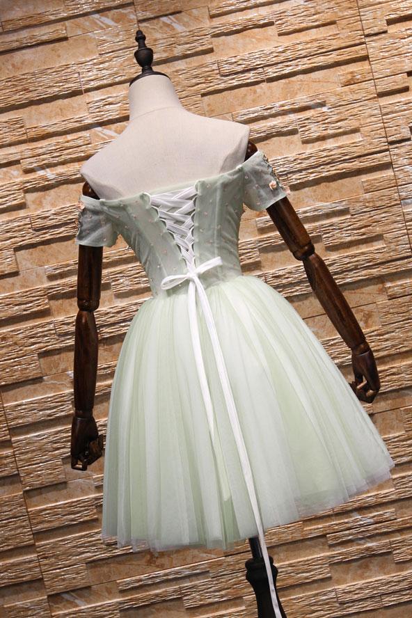 Solvbao Light Green Short Tulle Party Dress, Lace-up Homecoming Dress, Cute Dress