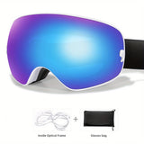 Unisex Adult Snow Goggles with Interchangeable Mirrored Lens - OTG Design for Glasses Wearers, TPU Frame, PC Material - Ski & Snowboard UV Protection, Fog-Resistant, Fits Teens 14+ - Includes Goggle Bag, Prescription Frame Insert - Ideal for Snowsports, S